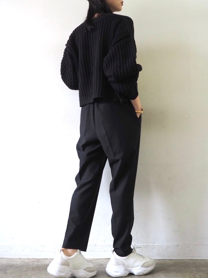 ループ編みデザインニットカーディガン/ブラック