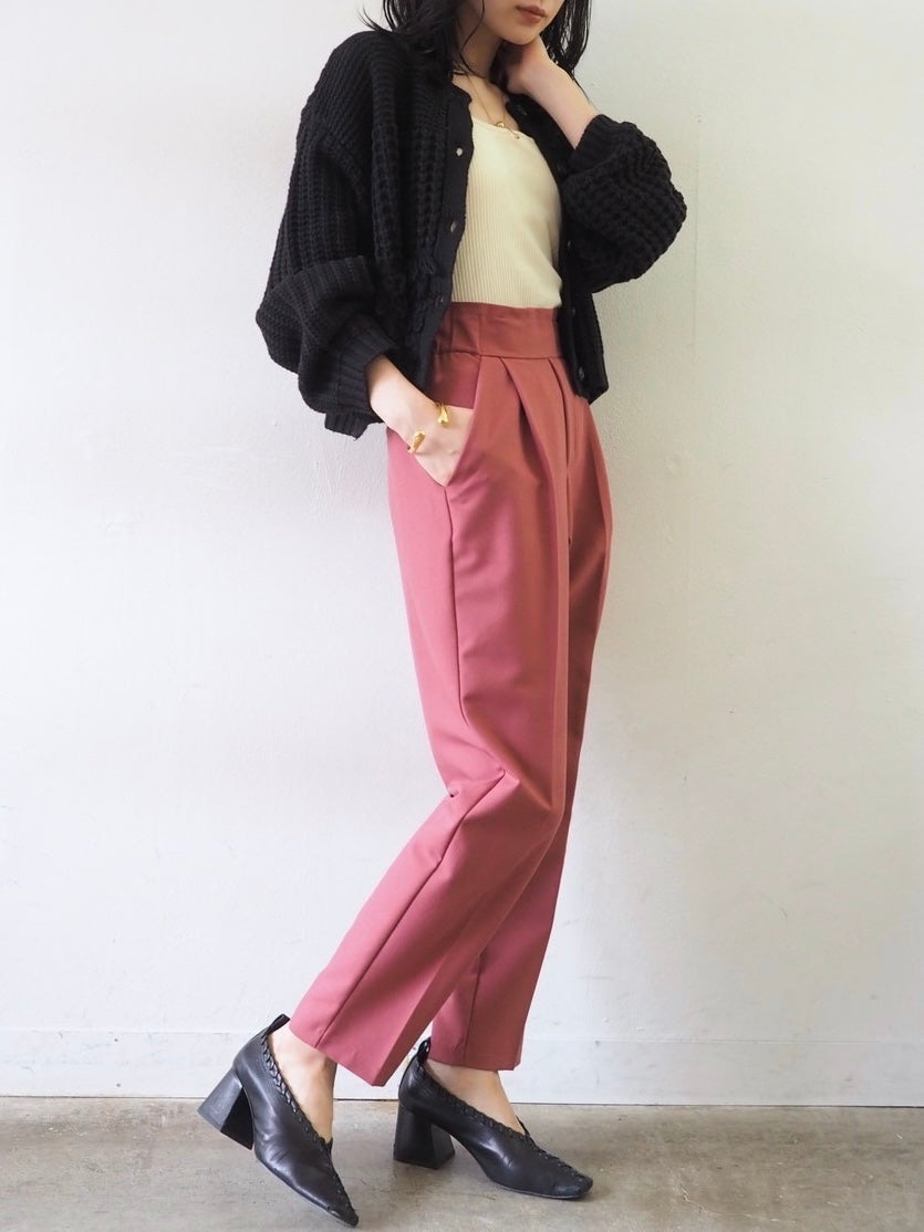 ループ編みデザインニットカーディガン/ブラック