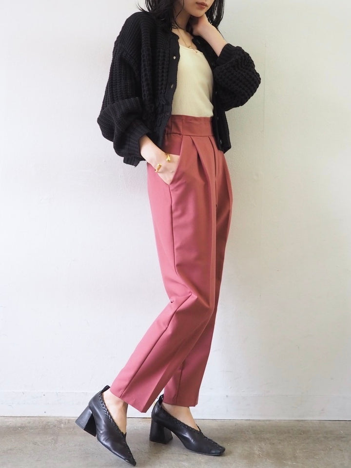 ループ編みデザインニットカーディガン/ブラック