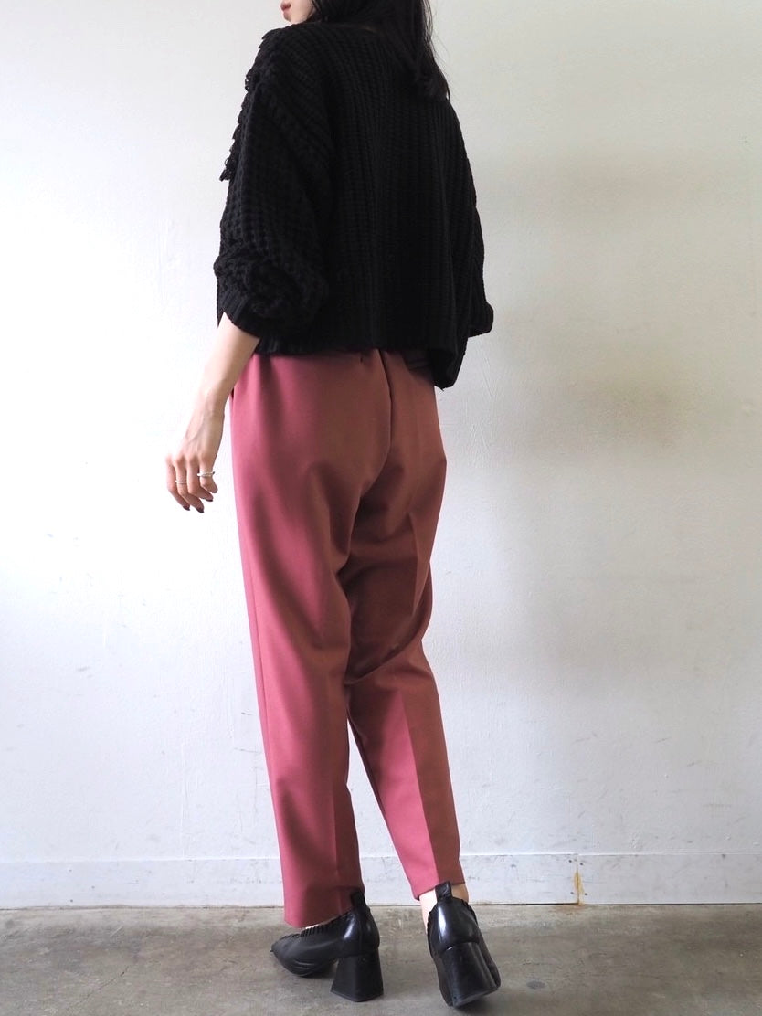 ループ編みデザインニットカーディガン/ブラック