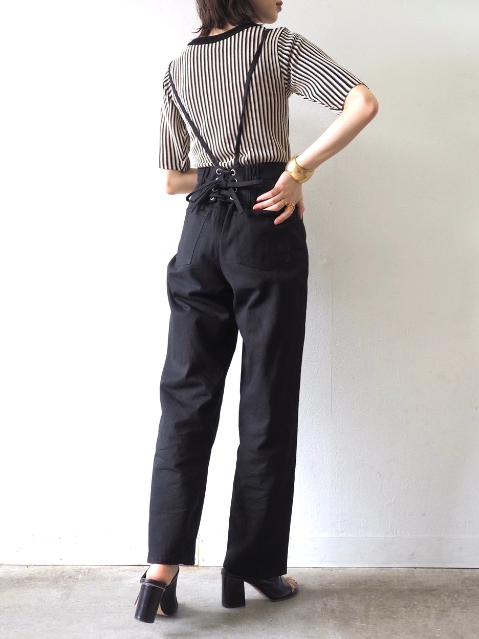 予約]ストライプ5分袖ニットトップス/ブラック – Lumier