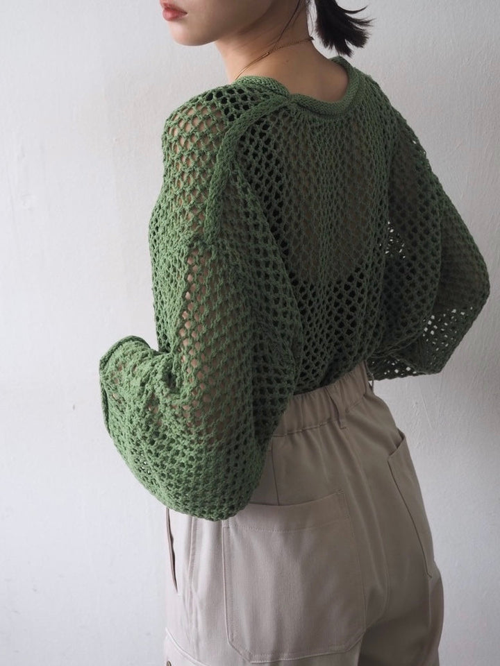 [Pre-order] Mesh short knit pullover/green