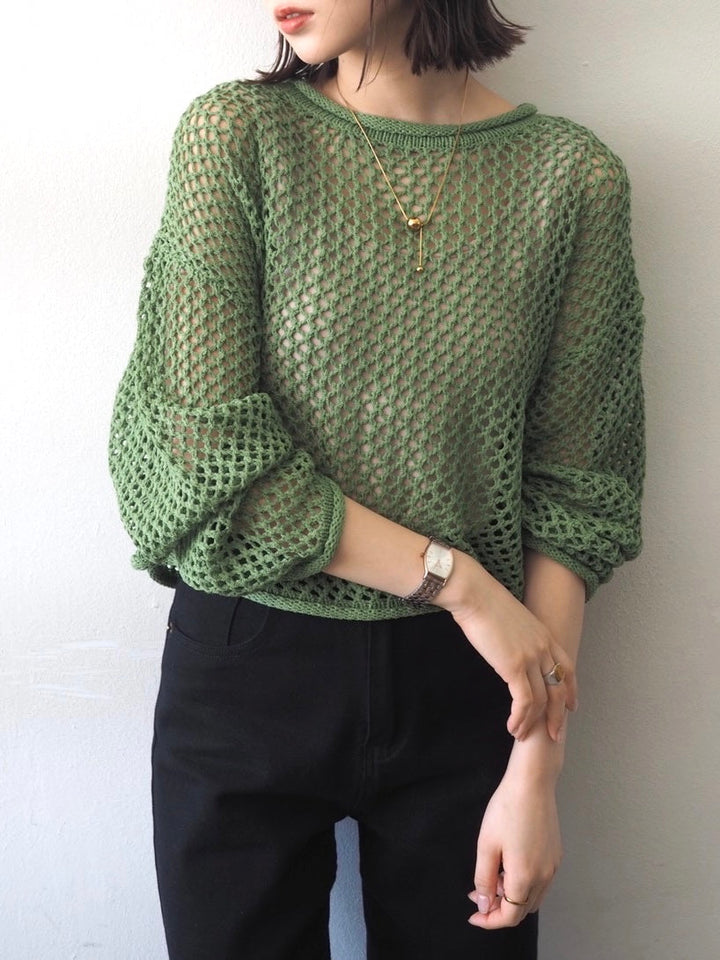 [Pre-order] Mesh short knit pullover/green