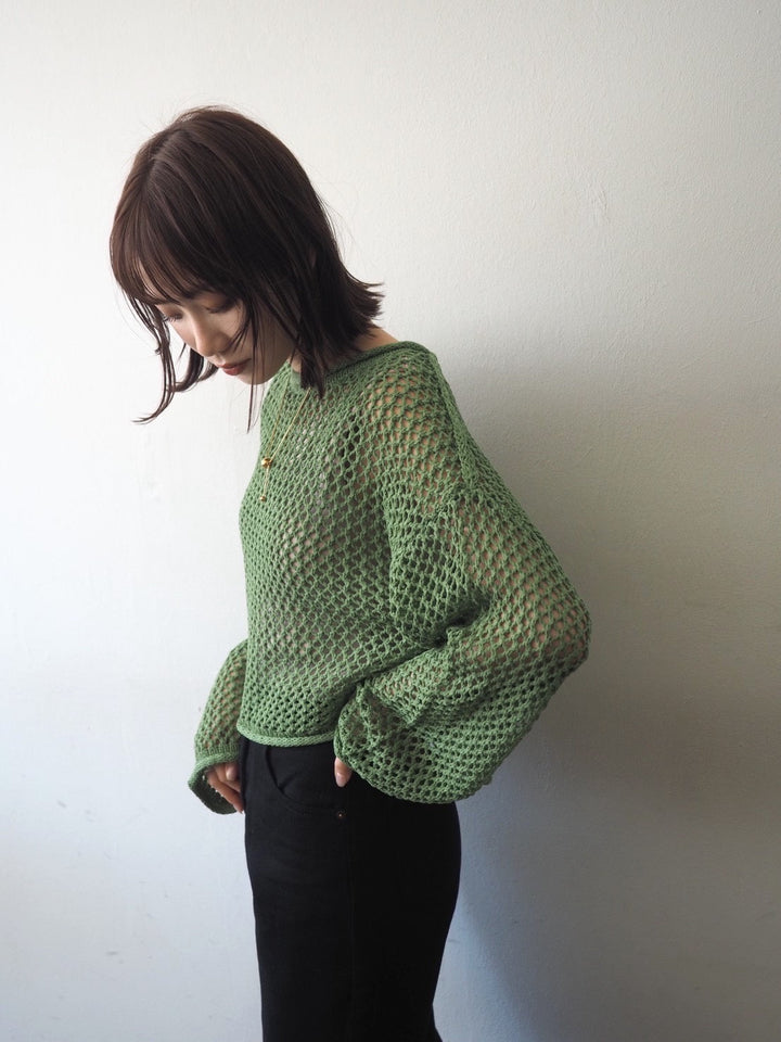 [Pre-order] Mesh short knit pullover/green