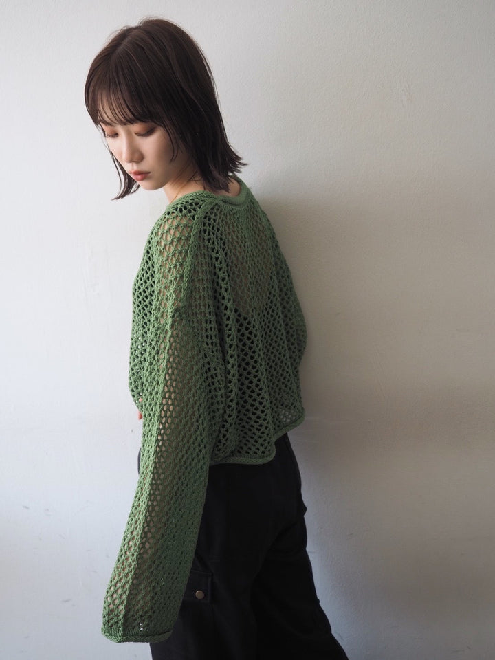 [Pre-order] Mesh short knit pullover/green