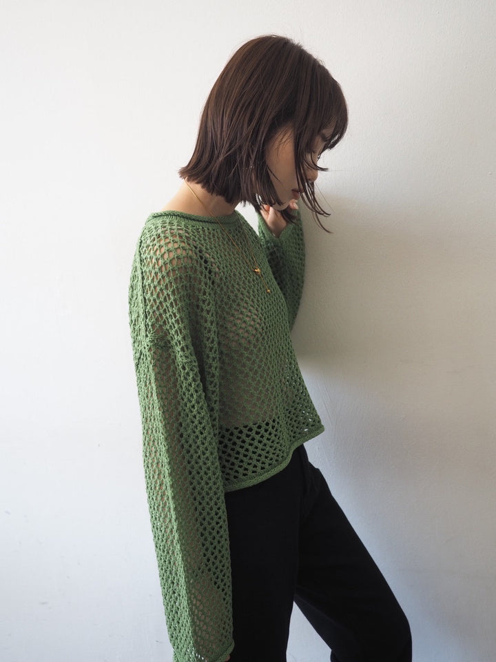 [Pre-order] Mesh short knit pullover/green