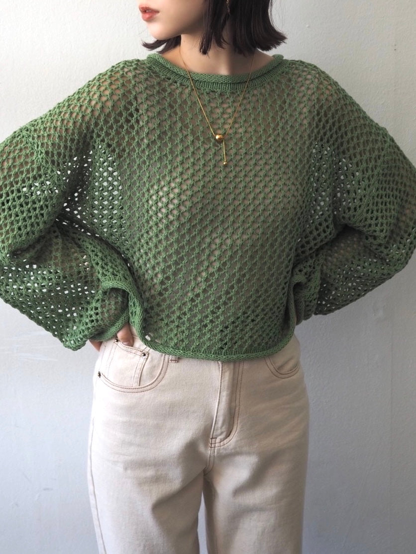 [Pre-order] Mesh short knit pullover/green