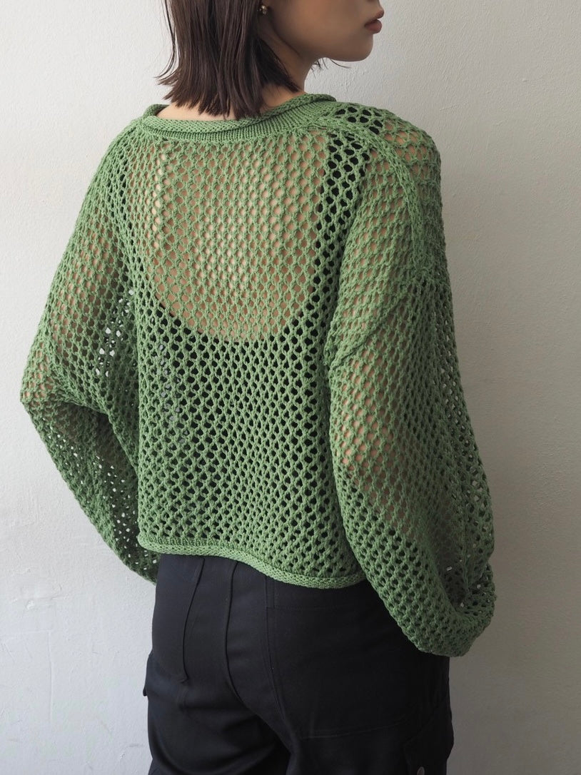 [Pre-order] Mesh short knit pullover/green