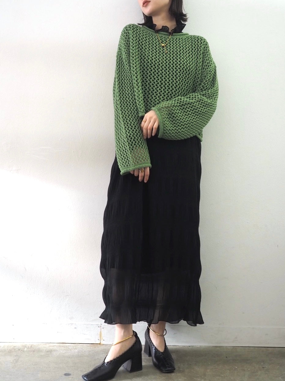 [Pre-order] Mesh short knit pullover/green