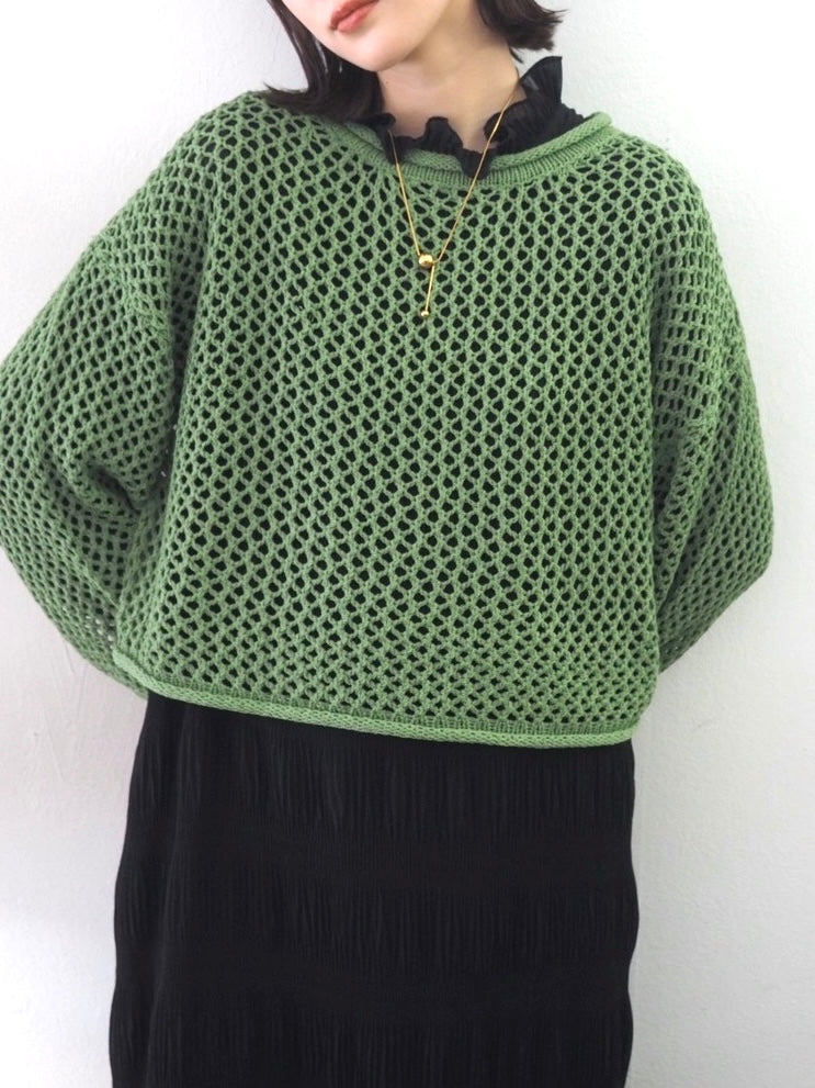 [Pre-order] Mesh short knit pullover/green