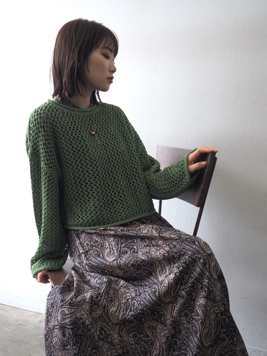 [Pre-order] Mesh short knit pullover/green