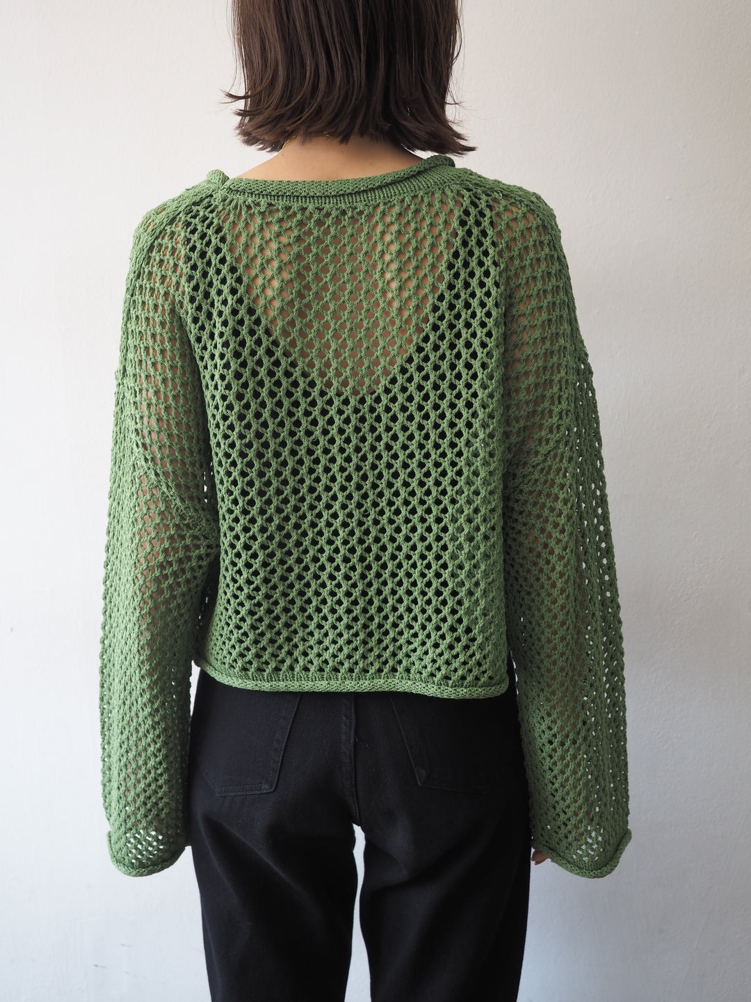 [Pre-order] Mesh short knit pullover/green