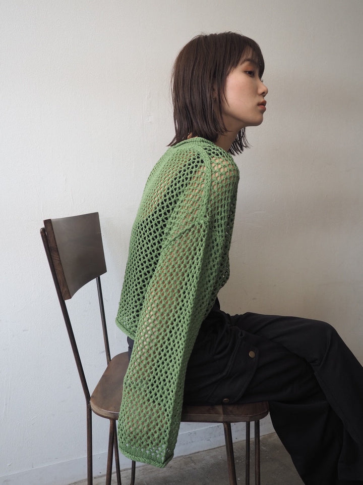 [Pre-order] Mesh short knit pullover/green