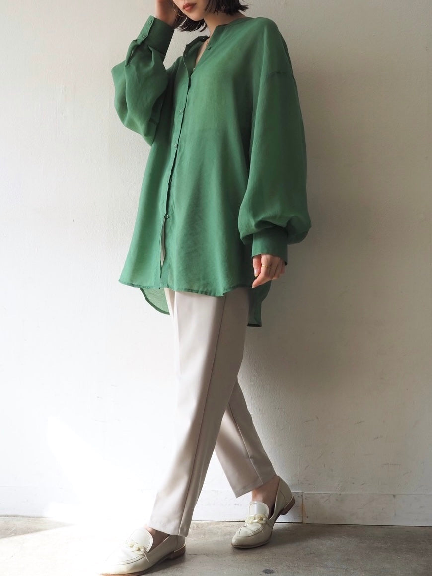 [預訂] 立領透明襯衫/綠色