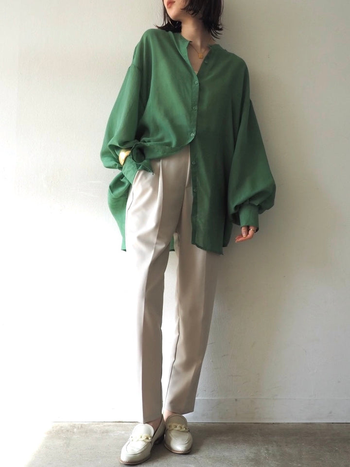 [預訂] 立領透明襯衫/綠色