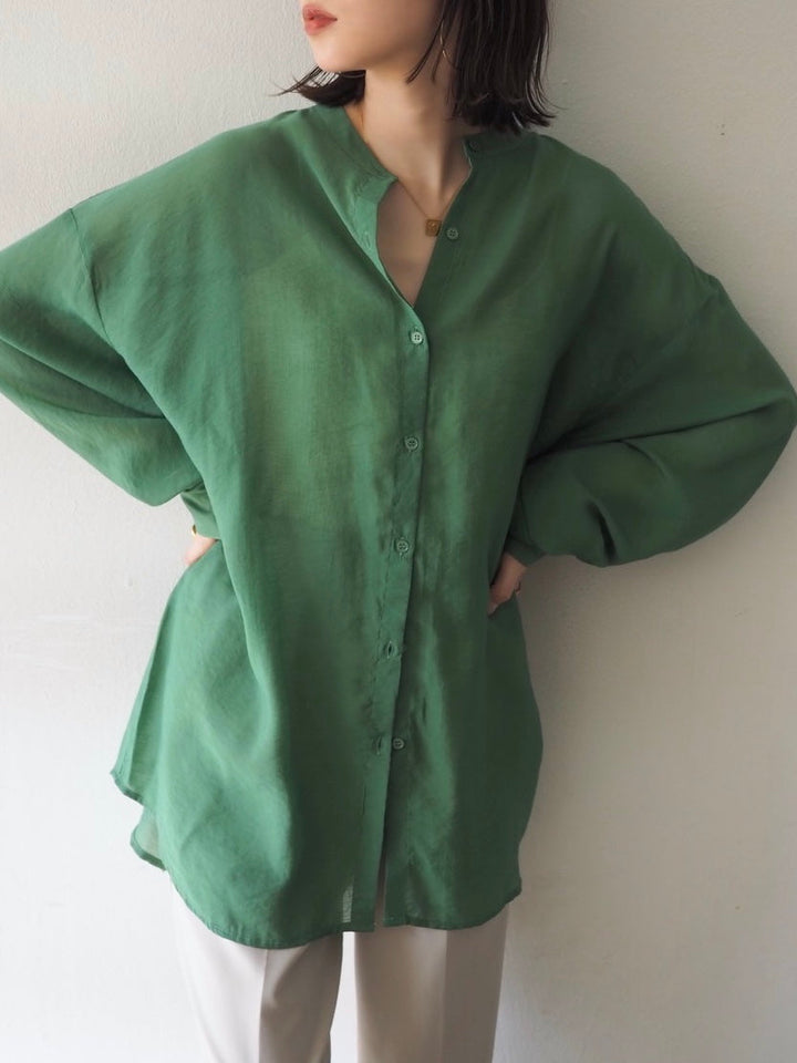 [Pre-order] Band collar over sheer shirt/green