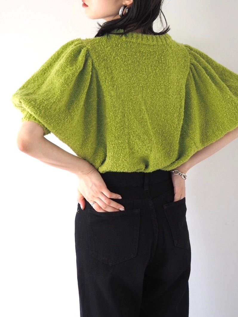 [Pre-order] Volume Sleeve Boucle Knit Top/Green