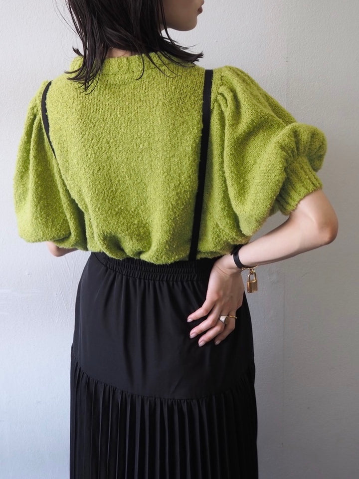 [Pre-order] Volume Sleeve Boucle Knit Top/Green