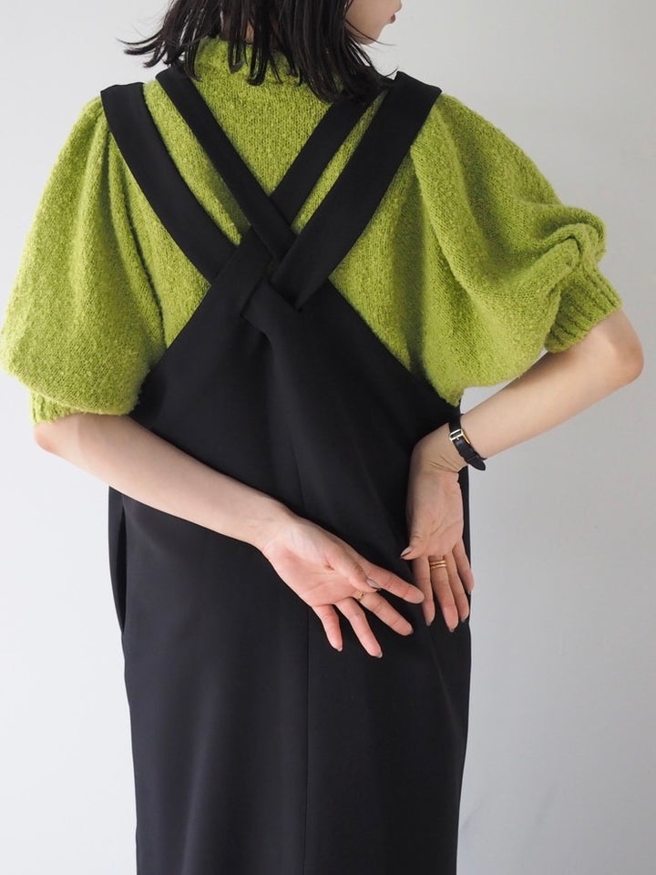 [Pre-order] Volume Sleeve Boucle Knit Top/Green