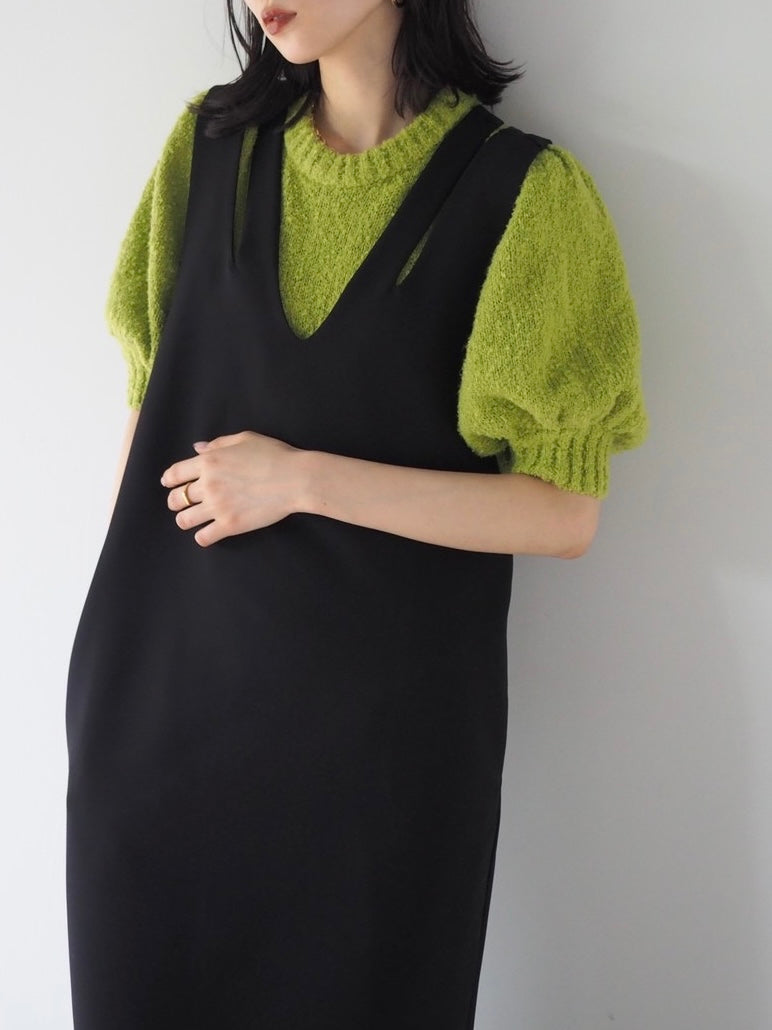 [Pre-order] Volume Sleeve Boucle Knit Top/Green