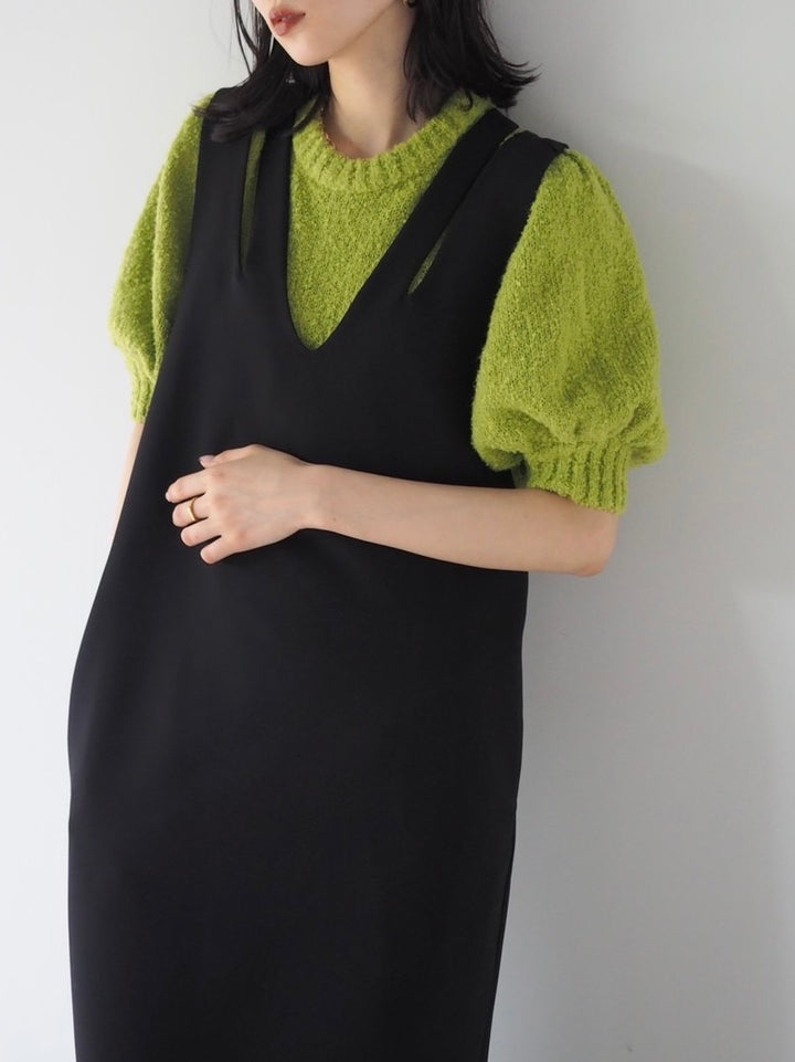 [Pre-order] Volume Sleeve Boucle Knit Top/Green