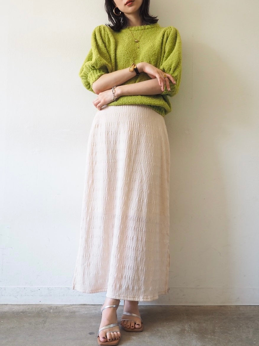 [Pre-order] Volume Sleeve Boucle Knit Top/Green