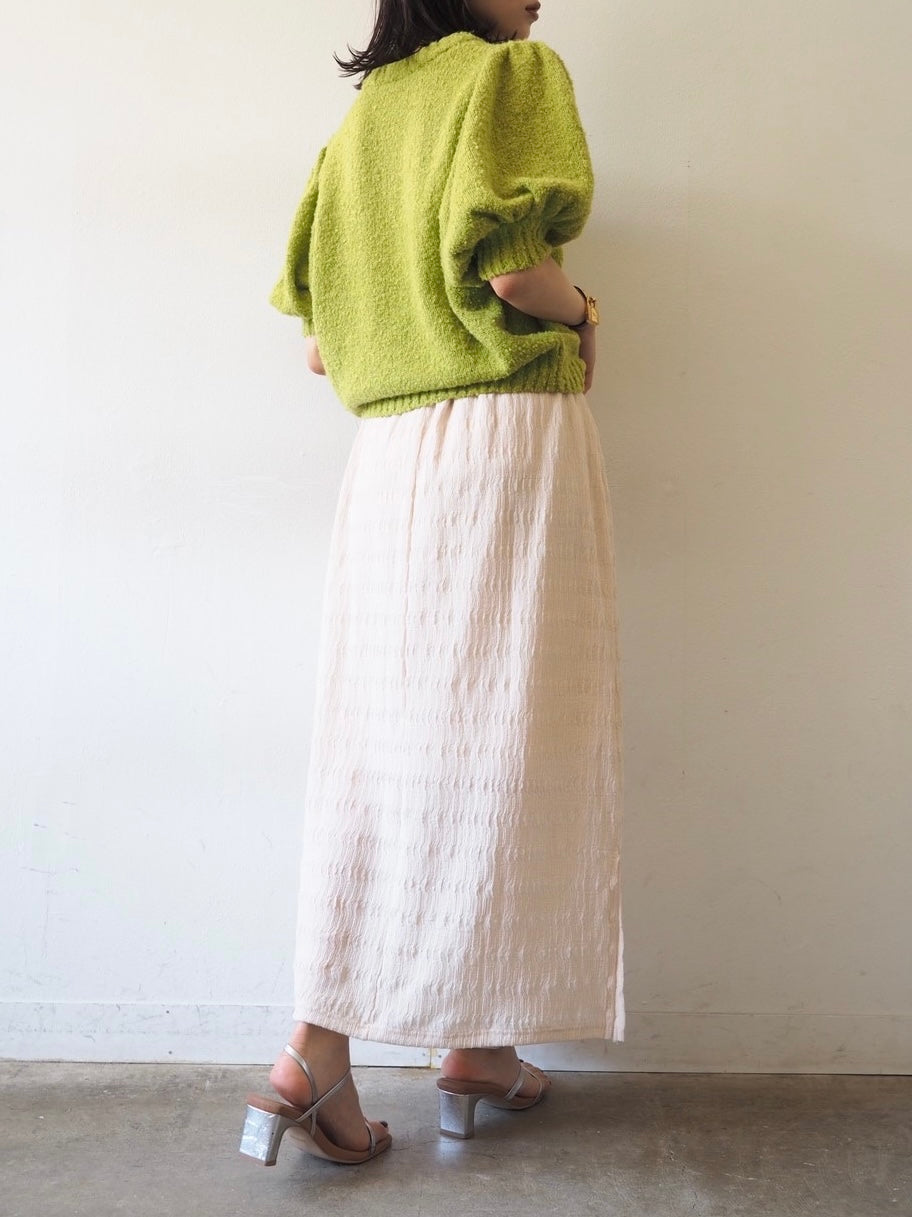 [Pre-order] Volume Sleeve Boucle Knit Top/Green