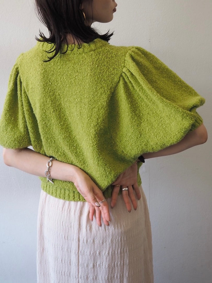 [Pre-order] Volume Sleeve Boucle Knit Top/Green