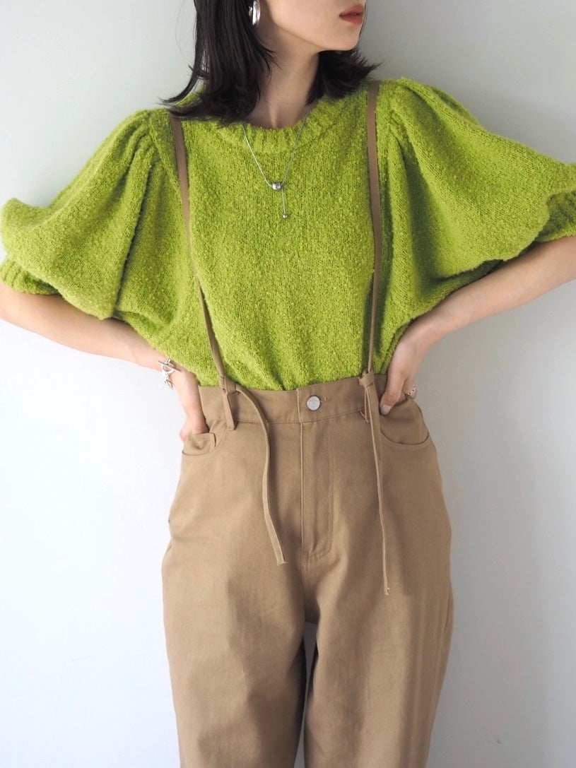 [Pre-order] Volume Sleeve Boucle Knit Top/Green