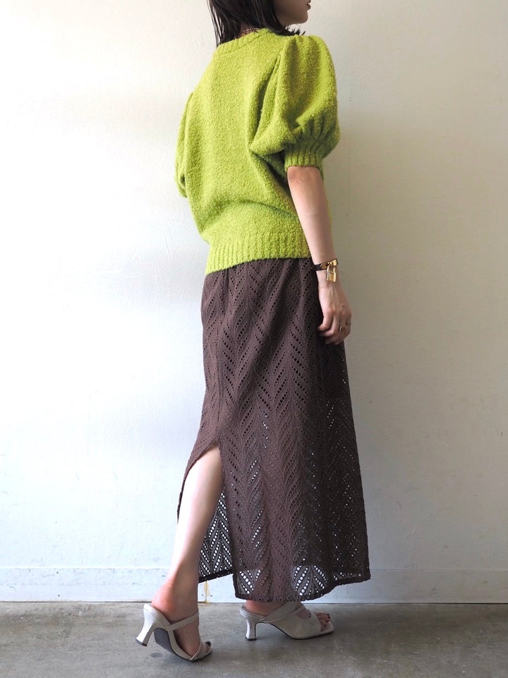 [Pre-order] Volume Sleeve Boucle Knit Top/Green