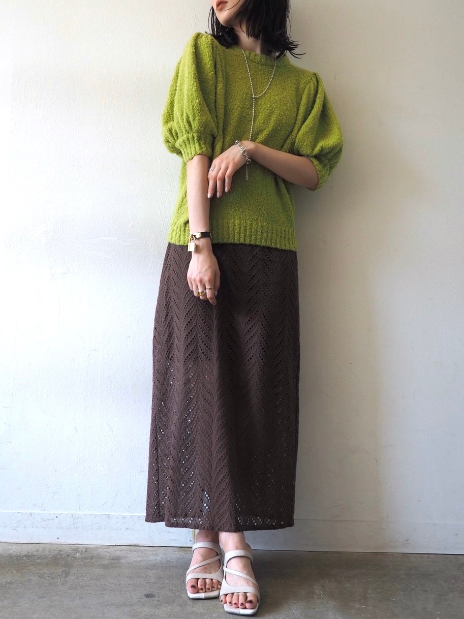 [Pre-order] Volume Sleeve Boucle Knit Top/Green