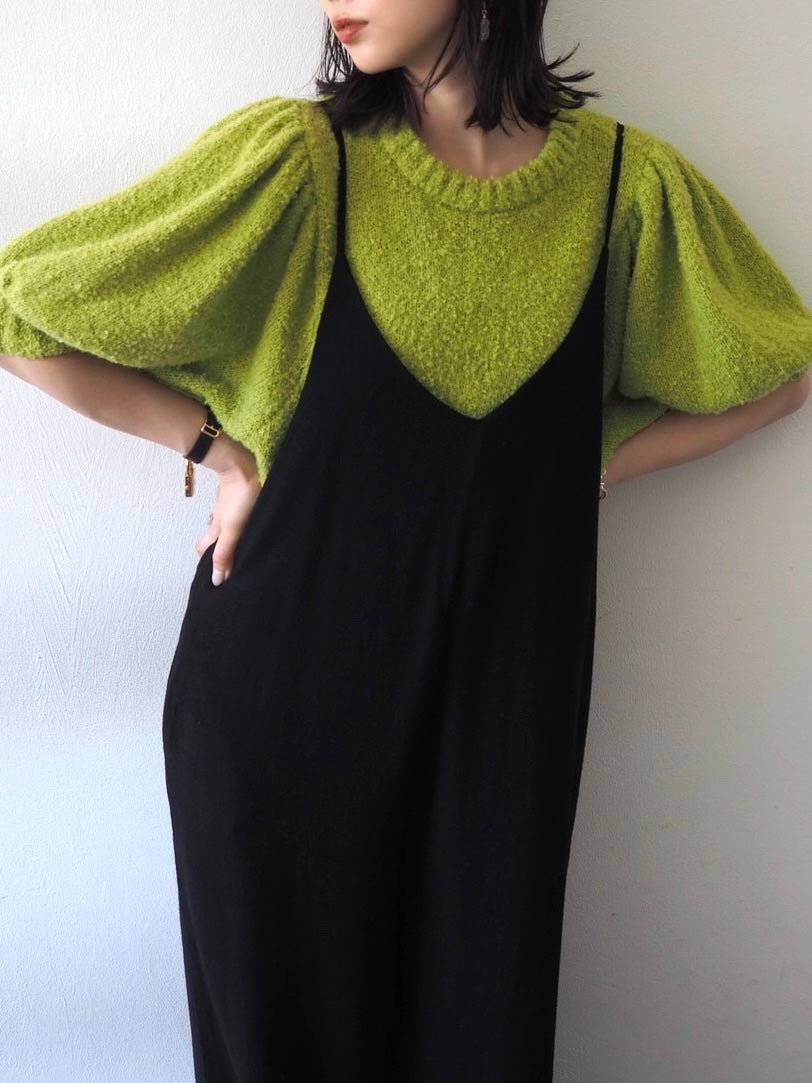 [Pre-order] Volume Sleeve Boucle Knit Top/Green