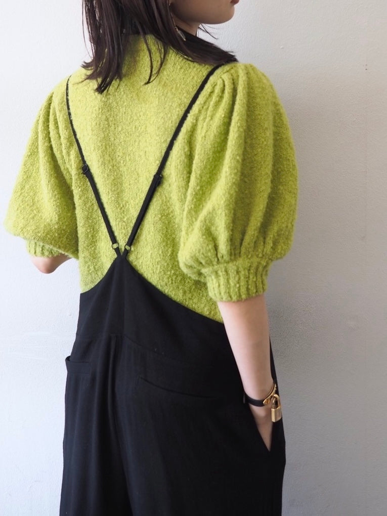 [Pre-order] Volume Sleeve Boucle Knit Top/Green