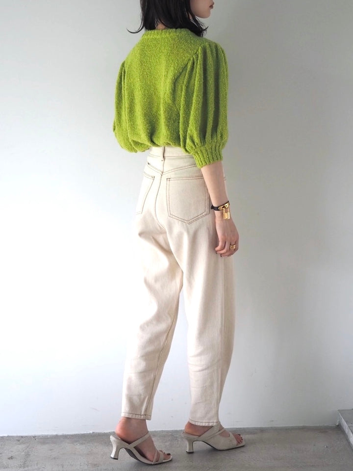 [Pre-order] Volume Sleeve Boucle Knit Top/Green