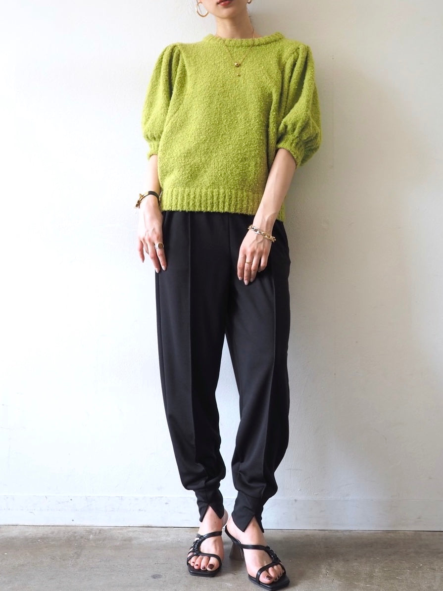 [Pre-order] Volume Sleeve Boucle Knit Top/Green