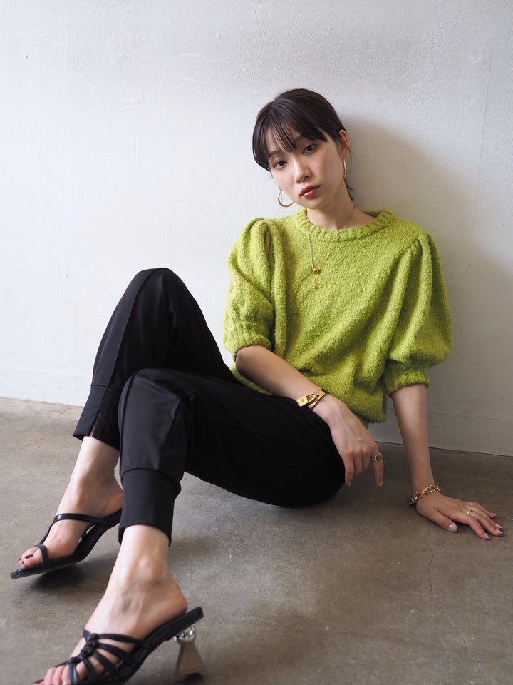 [Pre-order] Volume Sleeve Boucle Knit Top/Green