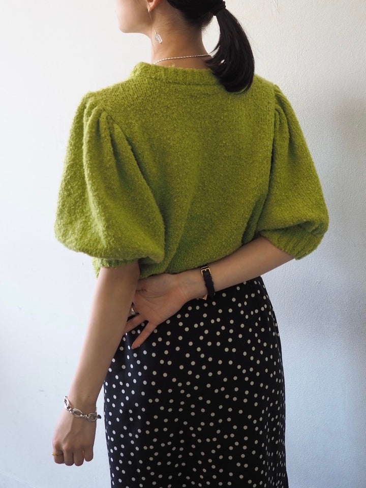 [Pre-order] Volume Sleeve Boucle Knit Top/Green