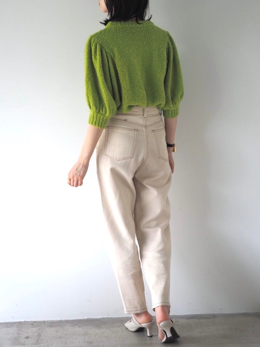 [Pre-order] Volume Sleeve Boucle Knit Top/Green