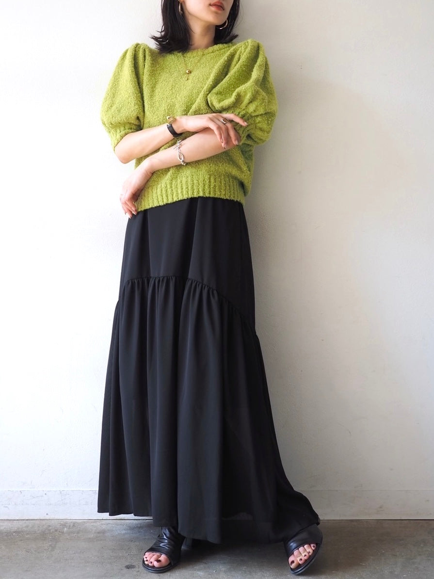 [Pre-order] Volume Sleeve Boucle Knit Top/Green