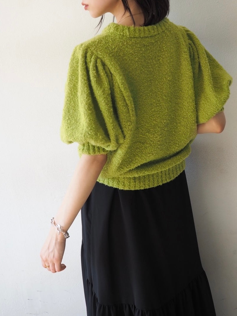 [Pre-order] Volume Sleeve Boucle Knit Top/Green