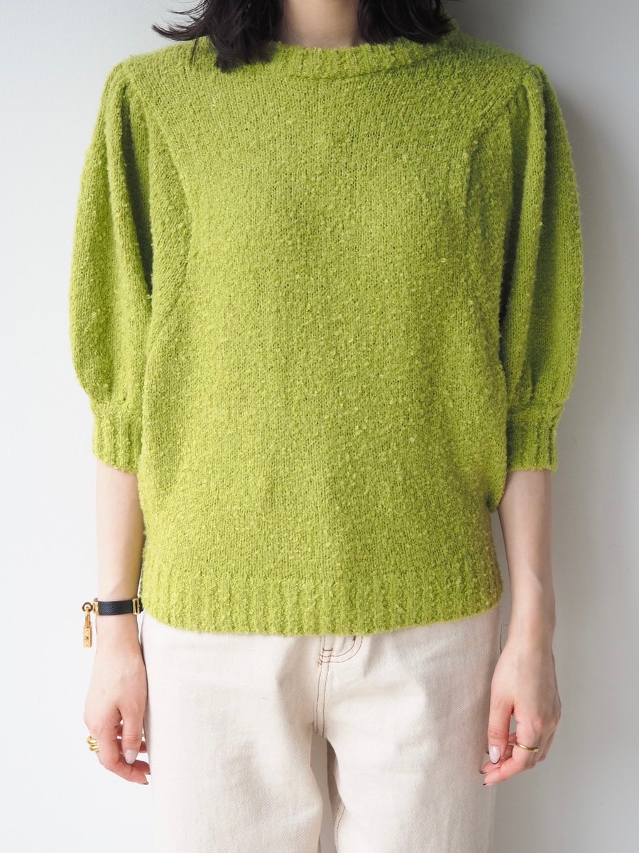 [Pre-order] Volume Sleeve Boucle Knit Top/Green