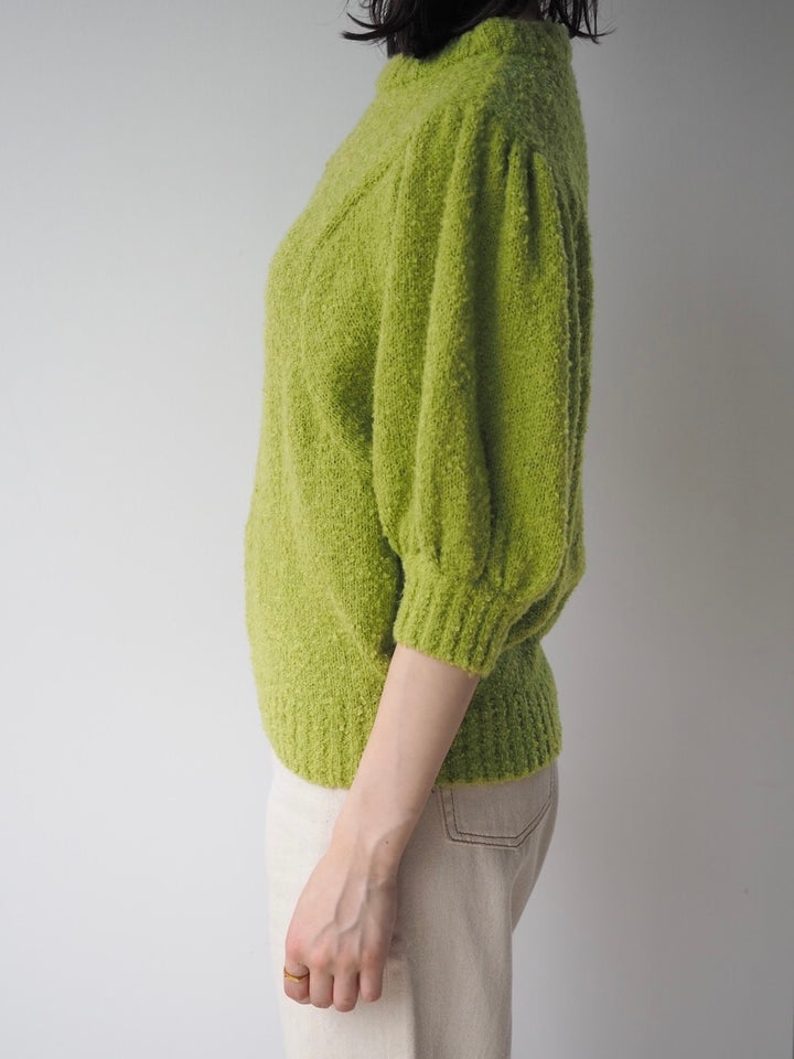 [Pre-order] Volume Sleeve Boucle Knit Top/Green