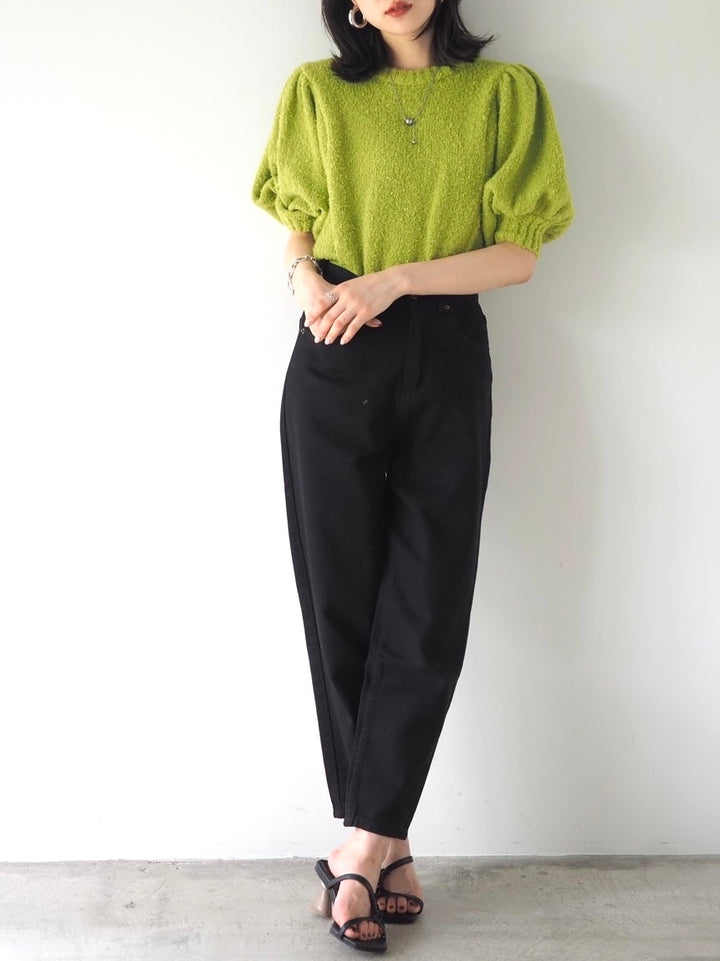 [Pre-order] Volume Sleeve Boucle Knit Top/Green