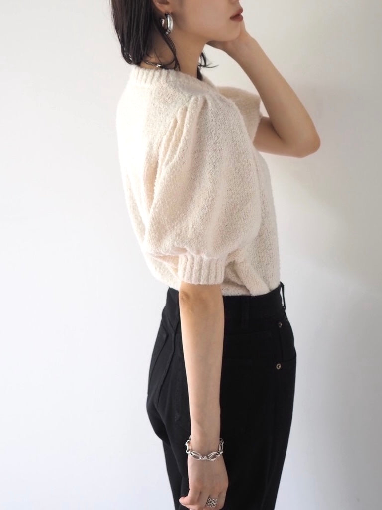 ボリュームスリーブブークレニットトップス/アイボリー – Lumier