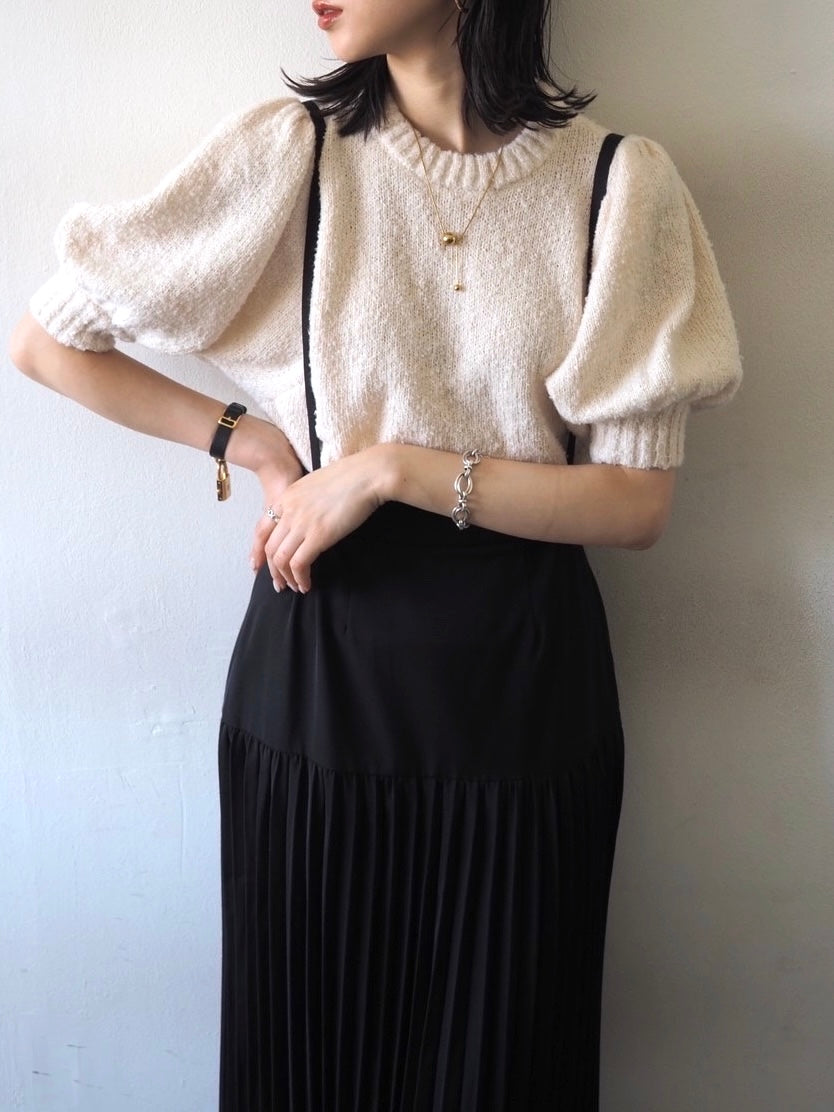 Volume Sleeve Boucle Knit Top/Ivory