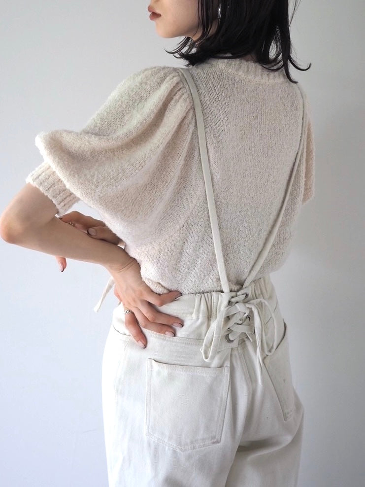 Volume Sleeve Boucle Knit Top/Ivory