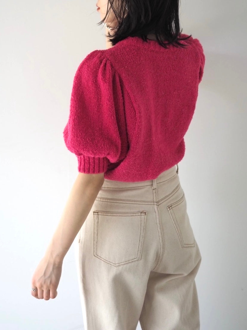 【預訂】捲袖毛圈針織上衣/粉紅色