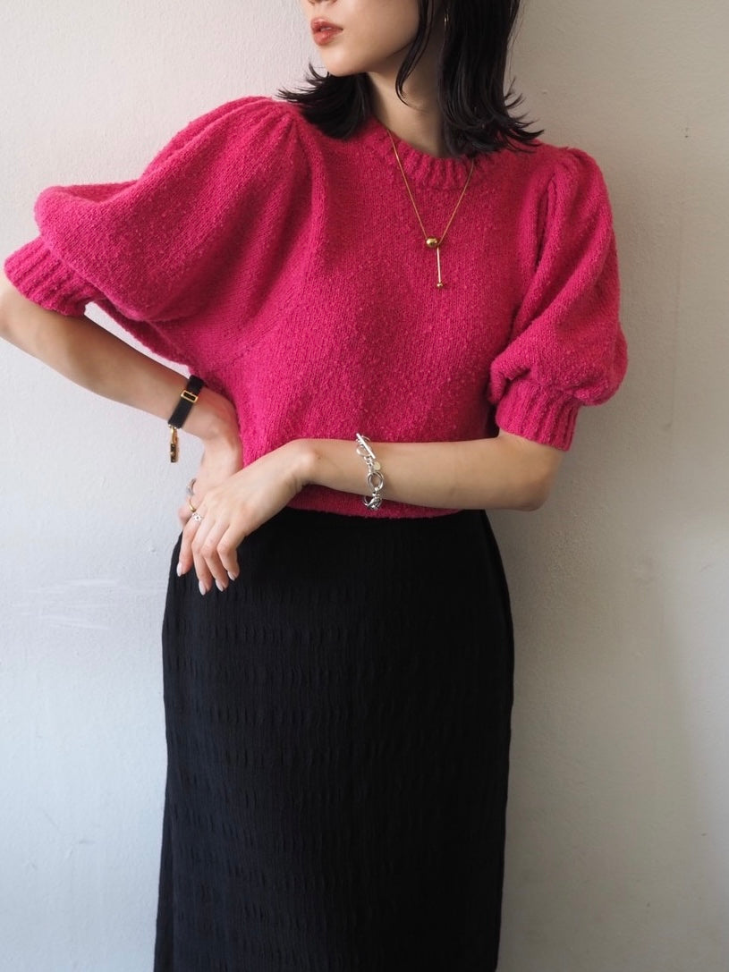 [Pre-order] Volume Sleeve Boucle Knit Top/Pink