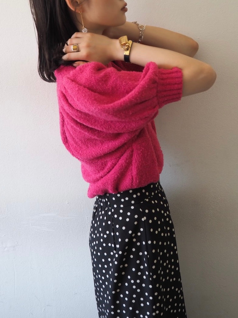 【預訂】捲袖毛圈針織上衣/粉紅色