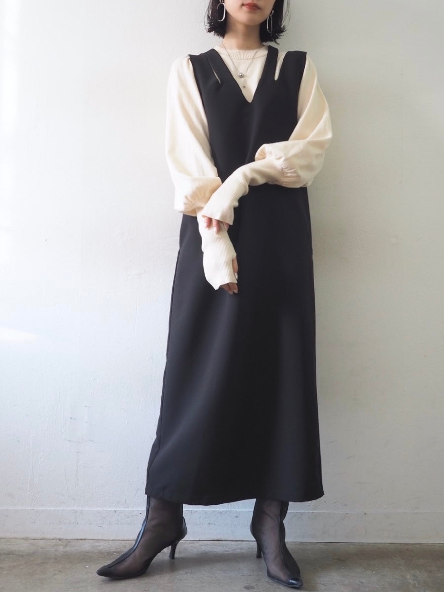 予約]フィンガーホールボリュームスリーブニットトップス/アイボリー